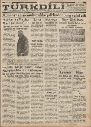 Türk Dili Gazetesi 3 Ağustos 1934 kapağı