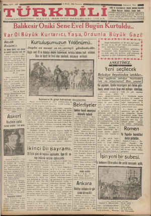 Türk Dili Gazetesi 6 Eylül 1934 kapağı