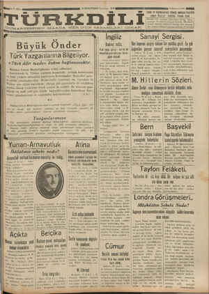 Türk Dili Gazetesi 19 Kasım 1934 kapağı
