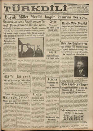 Türk Dili Gazetesi 22 Kasım 1934 kapağı