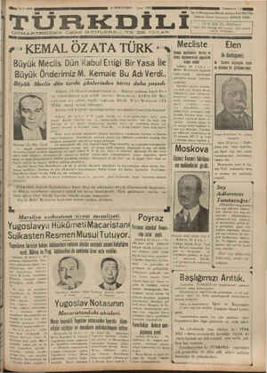 Türk Dili Gazetesi 25 Kasım 1934 kapağı