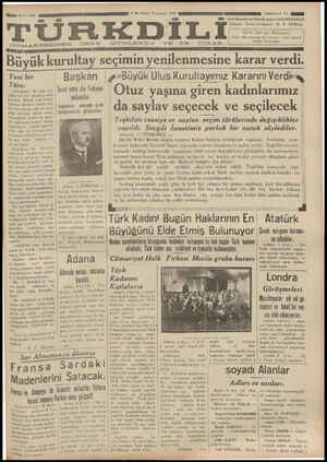 Türk Dili Gazetesi 6 Aralık 1934 kapağı