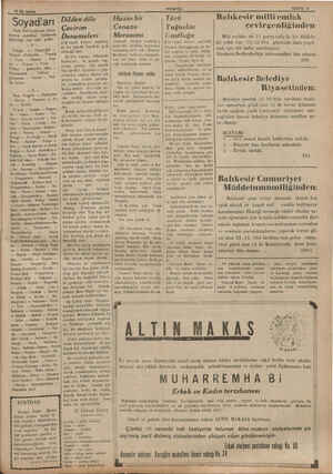  12 İlk kânun Soyad!ar Türk Dili Araştırma Kuru- munun soyadları hakkında bildirdiği yeni liste şudur: | Ai Pa | Paligu...