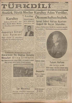Türk Dili Gazetesi 13 Aralık 1934 kapağı