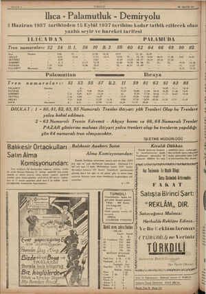    TÜRKO:LI Ilıca - Palamutluk - D - SAYFA a 26 MAYIS Yö7 | | emıryolu 1 Haziran 1937 t.ırılıınd(-ıı 15 E wlııl 1937 lıı...