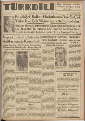  » TÜRKDİLİ 28 MAYIS CUMA 1937 başvekilimiz dünlstanbul- GUN'DELİK SIY.AS.AL GAZETE | Mısır Hükümeti T Milletler Cemiyeti...