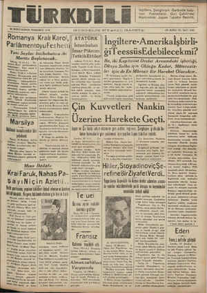    TÜRKDİLİ. 20 IKINCI KÂNUN PERŞEMBE a Romanya Kralı Karoi, Parlâmentoquecheuı İstanbulun Yeni Saylap Tabhubuluraikü Martta