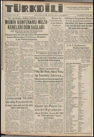  'TÜRK Ilı.l 30 EYLÜL CUMA l938 A Hitler —Çemberlâyn — Daladiye—Mussolini Arasındaki: DAUA | MÜNİH KONFERANSI MÜZA- KERELERİ