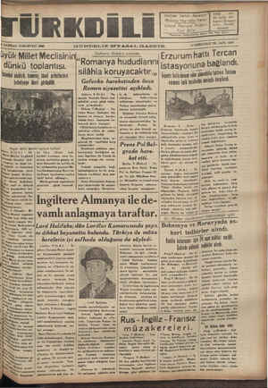    TÜRKDELİ * HAZİRAN CUMARTESİ 1939 üyük Millet Meclisinin dünkü toplantısı. İStanbul elektrik, tramvay, tünal  şirketlerinin