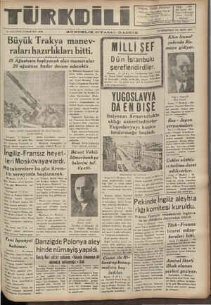 Türk Dili Gazetesi August 12, 1939 kapağı