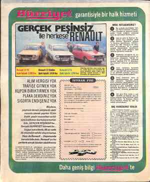  D ae B S0 garantisiyle bir halk hizmet Renault 12 Station Aylık taksiti: 1410 lira Renauit 12TL Aylık taksiti: 1290 lira...