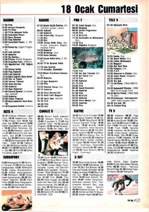 18 Ocak Cumarlesi 07.00 Film 09.00 Avrupa Pasaportu 10.00 TV Filmi 11.30 TV'de Gelecek Hafta 12.00 Cumartesi Pazarı 12.55...