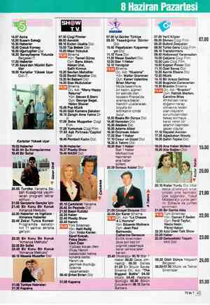  Haziran Pazartesi ) 14.57 Açılış 15.00 Susam Sokağı 15.30 Haberler 15.45 Çocuk Korosu 16.00 Uğurlugiller Dizi 16.30...