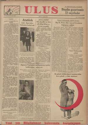Ulus Gazetesi 31 Aralık 1934 kapağı