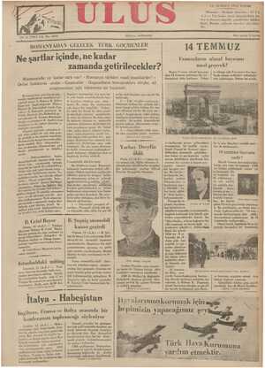 Ulus Gazetesi 14 Temmuz 1935 kapağı