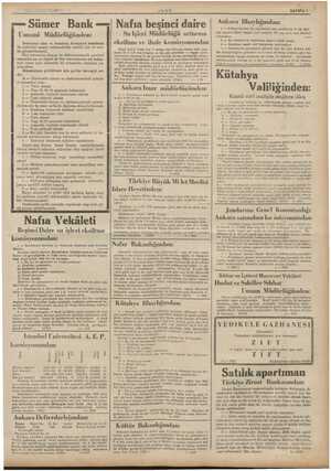  ZDURIN ULUS' —e Sümer Bank «—«| Nafıa beşinci daire Umumi Müdürlüğünden: Bankamız nam ve hesabına Avrupaya müsabaka ile...
