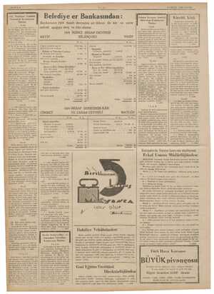  I' Belediye er Bankasından : Be ankamızın 1934 hesab devresine ait blânço ile iveli tille Müdalaa Vekâleti Satınalma Kornisyı