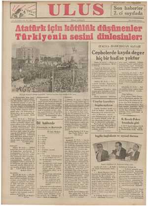  241LKTEŞRİN, 1935 PERŞEMBE FN N Son haberler ; 2. ci sayıfada ! ON ALTINCI YIL Atatürk için kötülük düşünenler Türkiyonik...
