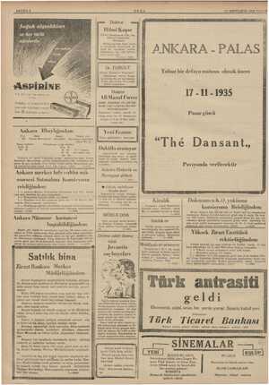    KE e SAYIFA 8 ULU» 17 SONTEŞRİN 1935 PAZAR wa Doktor (owaw 3 Soğuk algınlıkları ASPİRİNE 2 ve 20 kümörimelik ambalaşlarıda