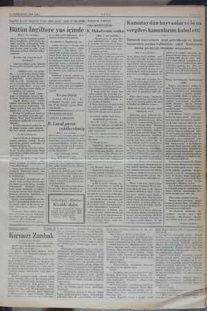  21 SONKÂNUN 1936 SALI İngiliz kıralı beşinci Corc dün gece saat 24 de öldü Bütün İngiltere yas içinde (Bepı 1. inci sayfada)