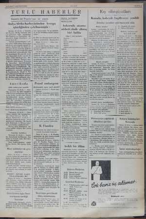  13 ŞUBAT 1936 PERŞEMBE TÜRLÜ HABERLER ULUS Gazetta del Popolo'nun bir yazısı (İtalya Afrika harbıyüzünden Avrupa ışhırlıgmden