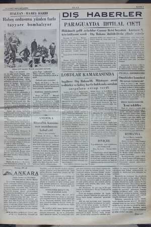    19 ŞUBAT 1936 ÇARŞAMBA ULUS SAYFA 3 İTALYAN - HABEŞ HARBI Habeş ordusunu yüzden fazla tayyare bombalıyor KER KA e Ttalyan