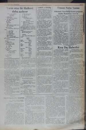  BAT 1936 CUMARTESİ ULUS Yarm otuz iki Halkevi daha açılıyor (Başı T. inci sayfada) Birinci kasm Saat 15 de 1 — ketildül marşı