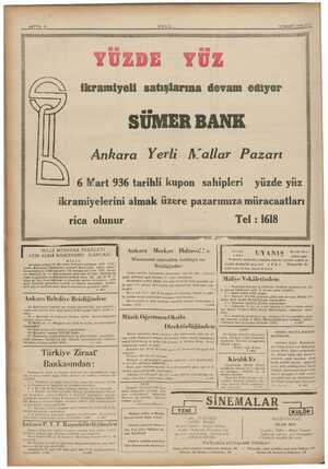    SAYFA 8 ULUS 17 MART 1946 SALİ Ankara YÜZDE YÜZ ikramiyeli 6 Vart 936 tarihli kupon sahipleri ikramiyelerini almak üzere