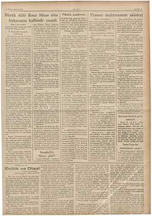    ,10 NİSAN 1936 CUMA. Büyük dâhi iler Sinan dün Ankaranın kalbinde yaşadı taşı 1. inci sayfada) e tahlil ve tetkiki mevzuu