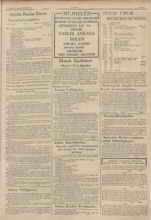    23 MAYIS'1936 CUMARTESİ ek Satılık Banka Binası Samsun Şarbaylığından : Mikdarı üre tahmin. Mevkii hududü Cinsi ve Ge ei