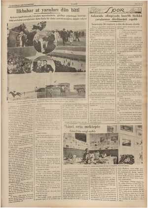    'ARTESİ | 15 HAZIRAN 1936 PAZ İlkbahar at yarışları dün bitti Ankara ipodromunda yarışları seyredenlerin gittikçe çoğalması