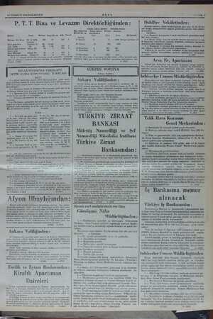    13 TEMMUZ 1936 PAZARTESİ ULUS P.T.T. Bina ve VLVevazım Üirektörluğünden: ahibt Cimi — Metresi Kapı Nosu Ada Parsel Matraci