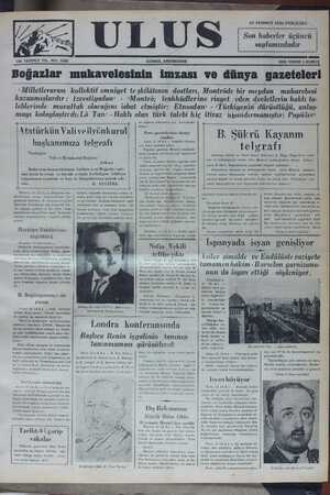  23 TEMMUZ 1936 PERŞEMBE Son haberler üçüncü ULUS ADIMIZ, ANDIMIZDIR. sayfamızdadır varma HER YERDE 5 KURUŞ Bogazlaı-...