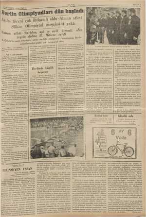   va SAYFA 5 2 — Adusros 1936 PAZAH m Berlin olimpiyadları 'dün başladı Acılış töreni çok ihtişamlı een Silkin Olimpiyad...