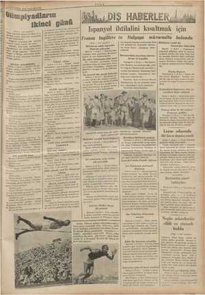     GİRE e hk. AA MENEM KE ai 9 © AĞUSTOS 1936 PAZARTESİ vie ——— Ülimpiyadların e günü Ni müsabakaları A 2(A.A) eri ilk saa -