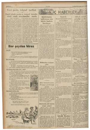  SAYFAZ “ö Yeni posta, teleraf tarifesi Yurd içinde posta ve telgraf ücretle- rinde esaslı ucuzlamalar — vardır (Başı 1. inci