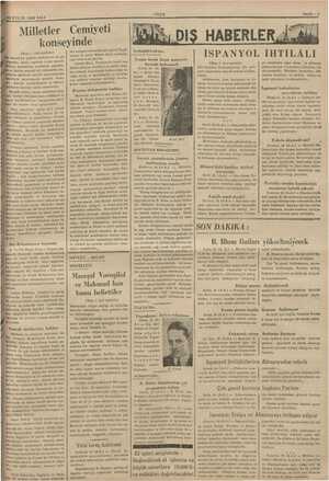    9 EYLUL 1936 SALI Milletler 1, inci sayfada) ve ip meşruti bir hükümetin ku. lması akabinde mezkür parlamentoya Bikin...
