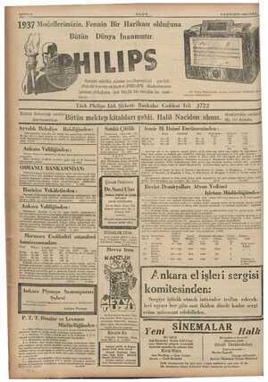    arak verilir. (1125) 4 SAYFA 8 1937 Modellerimizin, Fennin Bir Harikası olduğuna FN IFIr. Türk Philips Ltd. Şirketi: Bl...