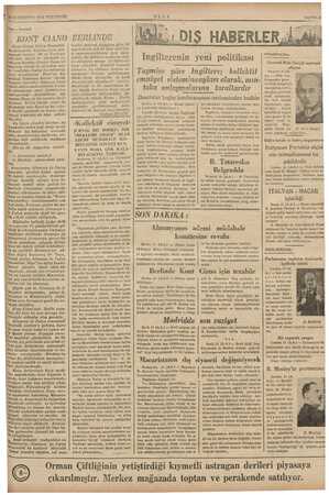    ve mi m lin nl TEE Em EN ? DİZ İL KTESRİN 1926 PERŞEMBE SAYFA Yarı - Sıyı rasal KONT CİANO Kont Ciano, İtalya eli tin...