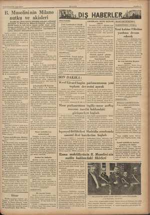     3 SONTESRİN 1936, SALI B. Musolininin Milano nutku ve akisleri ün onbeşinci yıldönümü Evvelki gün, a rüyüşün dolayısiyle