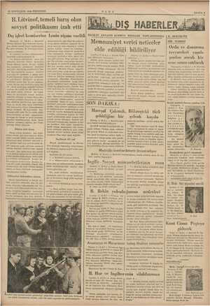    12 SONTEŞRİN 1936 PERŞEMBE B. Litvinof, temeli barış olan sovyet politikasını izah etti Dış işleri komiserine Lenin nişanı