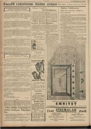    SAVA a bellek iğ 29 SONTEŞRİN 1936 PAZAR PiıLÜ9 r adyolarını bizden arayın HALİL NACİ Anafartalar caddesi No: 111 Telef.
