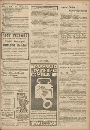      11 İLKKÂNUN 1936 CUMA SAYFA7 mama —— Antalya Nafıa Mü dür ve evrakı: Antalya Nafıa müdürlü- günü saat 1937 YILBAŞI Türk