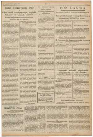    - Gi e 30 ILKKANUN 1936 ÇARŞAMBA Hatay Coğrafyasına Dair nı Yalnız tarihi Antakyayı değil, Aniakyayı da tanımak lâzımdır