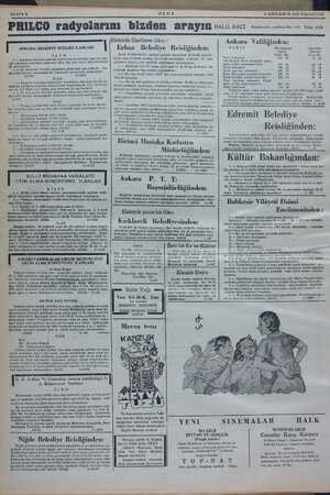      ULU 4 SONKANUN 1937 PAZARTESİ PRILCO radyolarımı bizden arayım sarı naci assnsar cedderiNociN Taek. 1230 I ANKARA...