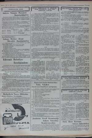    26 /17 1937 — — ULUS- COŞKUNLAR BARI Ankara Nümune Hastanesi tabipliğinden: vetlE SÜUNK Ka çdBd yazı aati cerizkiye ve SAAT