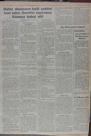    28/1/ 1937 ULUS Hatay davasının halli şeklini izah eden Sandler raporunu Konsey kabul (Başı 1. inci sayfada) marâlarına...