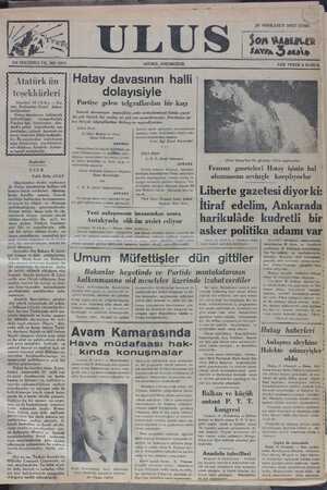    ;ı/rm/ SW n ON SEKİZİNCİ YIL. NO: 5570 Atatürk ün teşekkürleri İstanbul, 28 (A.A.) — Cu- mur Başkanlığı Genel Sekre-...