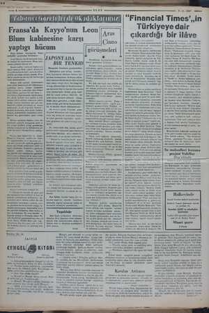      İ t ; r Fransa'da Kayyo'nun Leon Blum kabinesine karşı yaptığı hücum Noye Zürher Saytung'un — Paris muhabiri gazetesine