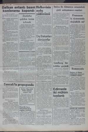  — 19-2-1937 Balkan antantı basın konferansı kapandı (Başı 1. inci sayfada) Jar azaları, dün saat 16.30 da meçhul asker...